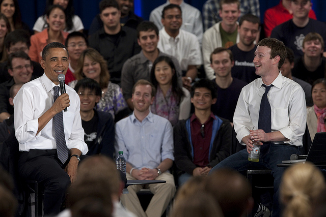 President Barack Obama holds a town hall with Facebook founder Mark Zuckerberg.