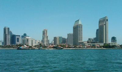The downtown San Diego skyline view from the ferry.
