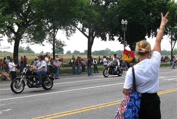 motorcycle riders outside the National Mall in Washington, D.C., during the 20th Rolling Thunder Ride for Freedom, May 27, 2007. // Credit: Defense Dept. photo by John J. Kruzel  