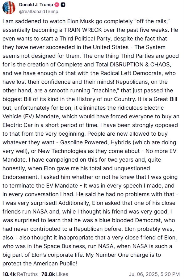 Trump Truth social post